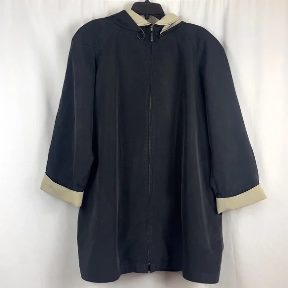 Black and Taupe 1 Madison Hooded Raincoat with Detachable Hood - Picture 1 of 6